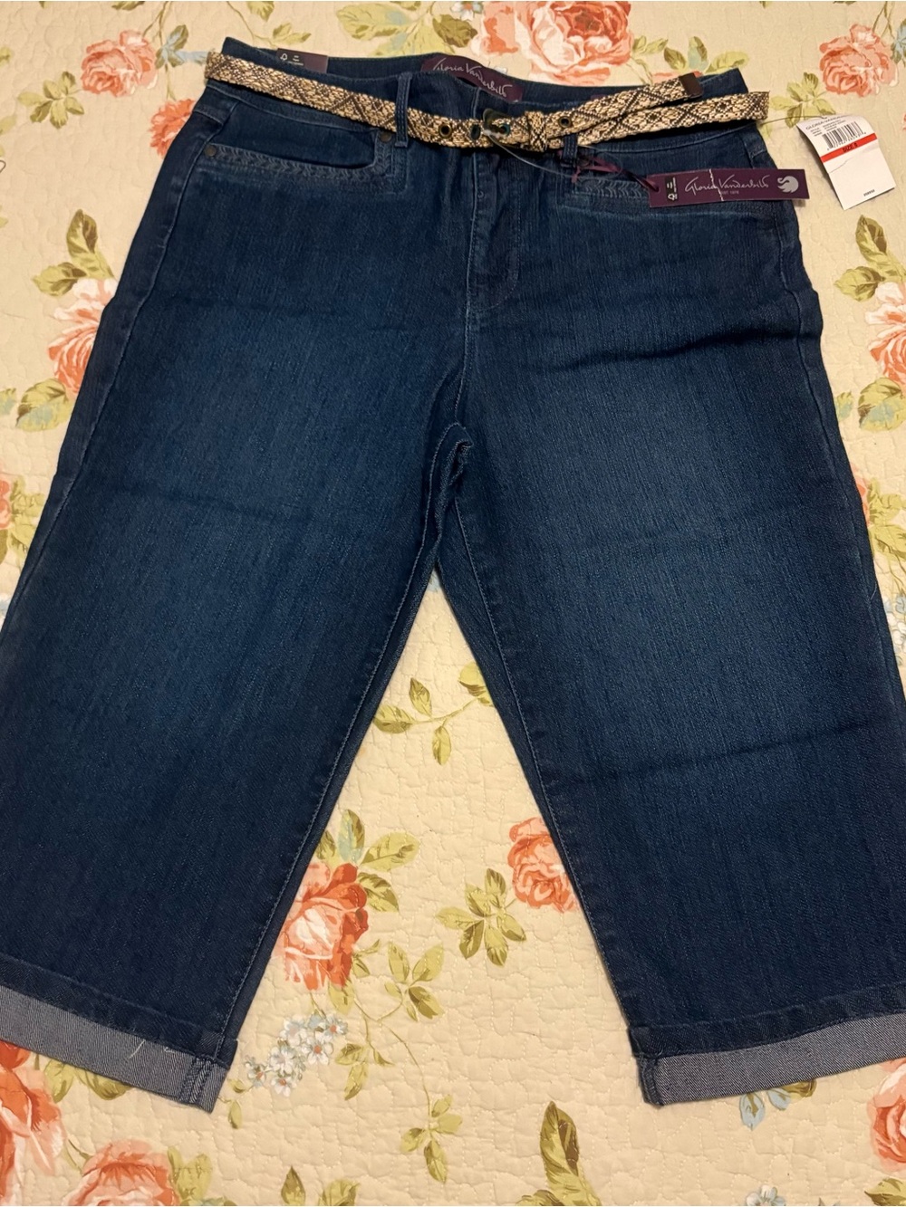 NWT Gloria Vanderbilt Women's Phoenix Wash Belted Denim Skimmer Capri Size 8